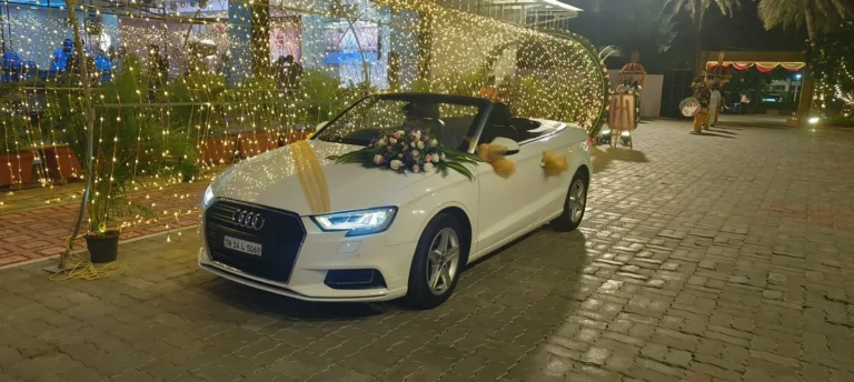 White Audi A3 Cabriolet open-top wedding car, Chennai